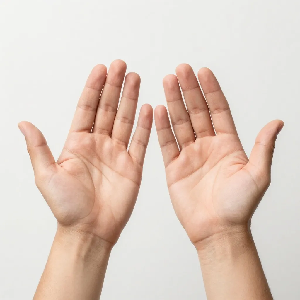 Two hands held side by side with palms up, both anatomically correct