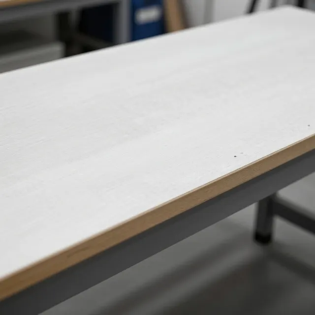 A bare pale workbench with nothing on it