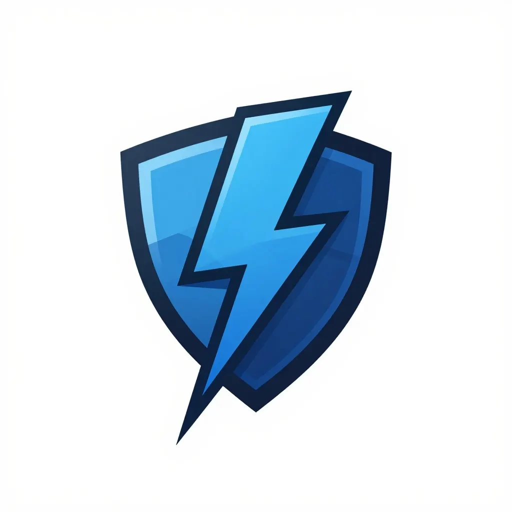 Gaming logo mark of an angular shield with a lightning bolt