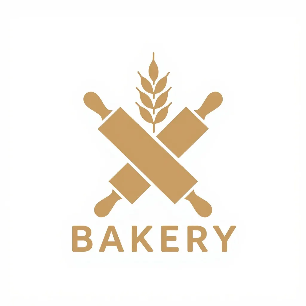 Bakery logo mark of a wheat stalk crossed with a rolling pin