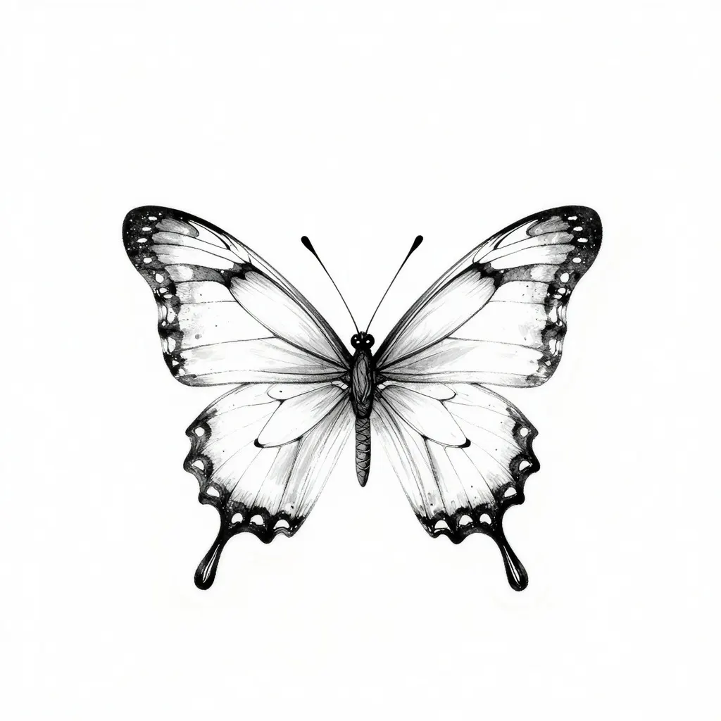 Fine line butterfly tattoo design with delicate wing detail